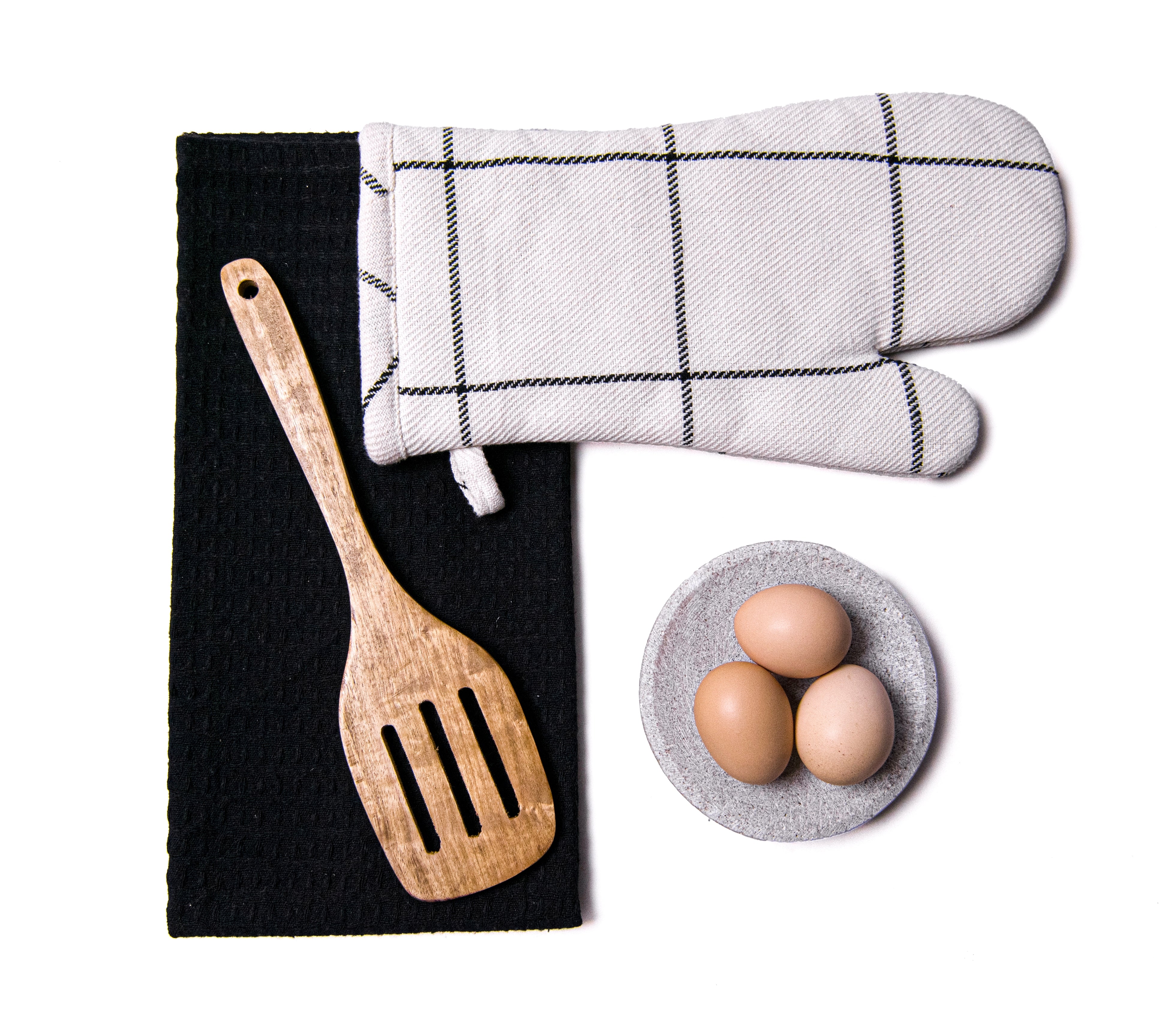 Everyday Cotton Checks -3PC Baking Set - Ivory / Black