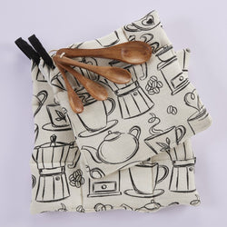 Pot Holders with Spice Spoons - Coffee - Ivory / Black