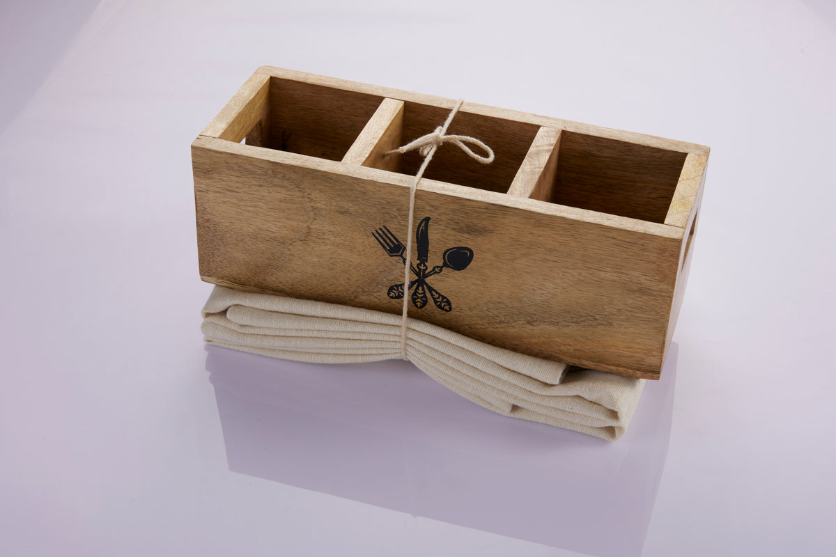 Kitchen Towels with Wooden Cutlery Holder Set