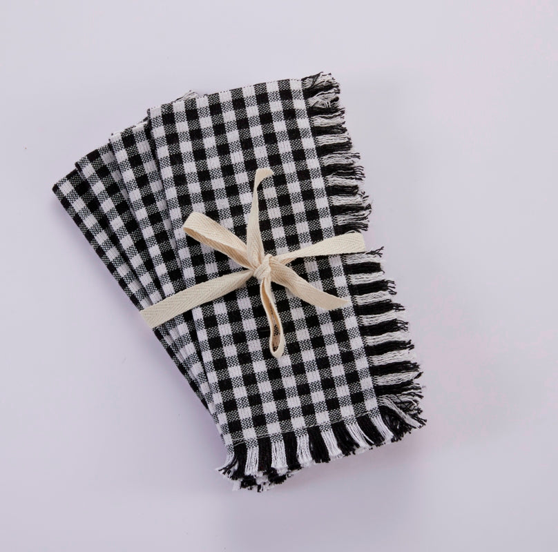 12 Pack Checkered Cotton Dinner Napkins – 18x18, Black & White, Machine Washable