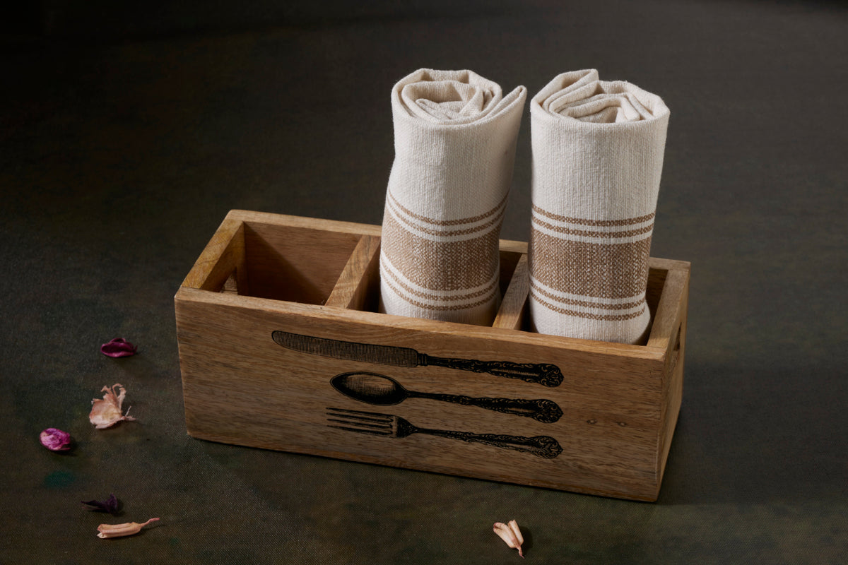 Kitchen Towels with Wooden Cutlery Holder Set