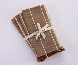 Hudson Stripes Dinner Napkins - Set Of 4, 100% Cotton - Mocha