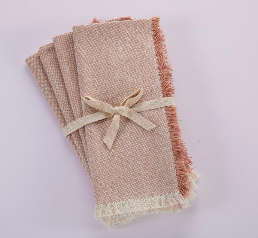 Cotton Fringe Napkins - Set of 4- 100% Cotton - Pink