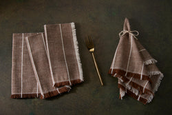 Hudson Stripes Dinner Napkins - Set Of 4, 100% Cotton - Mocha