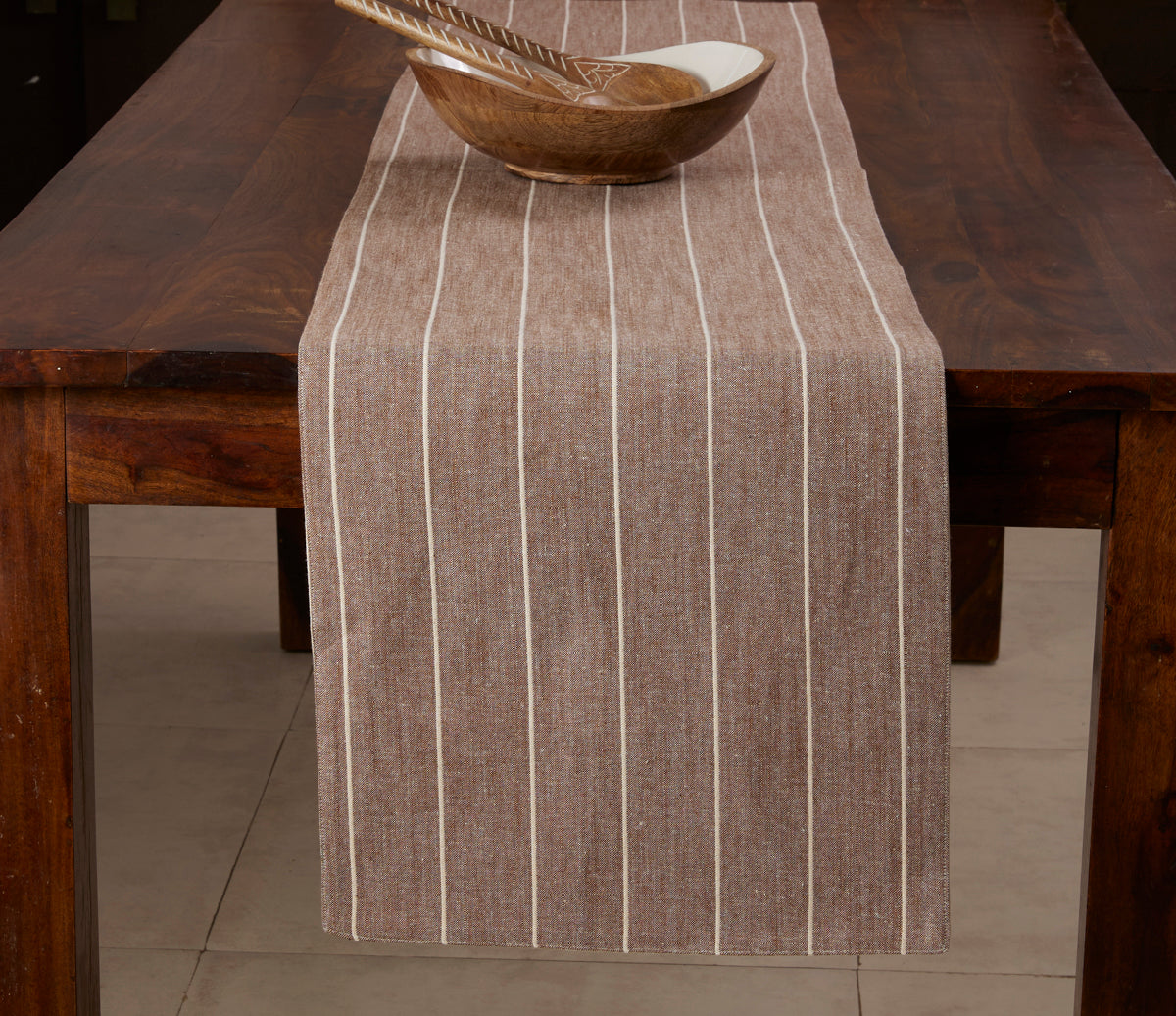 Cozy Stripes - Runner 100 % Cotton - Mocha