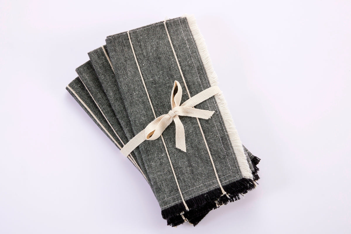 Hudson Stripes Dinner Napkins - Set Of 4, 100% Cotton - Black