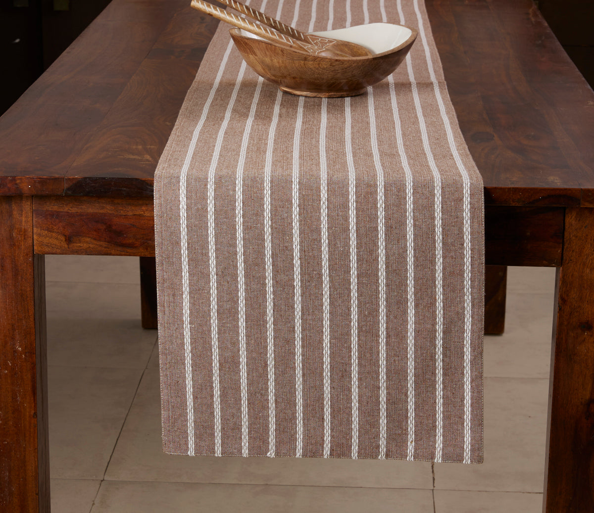 Dobby Stripes- Runner 100% Cotton - Mocha