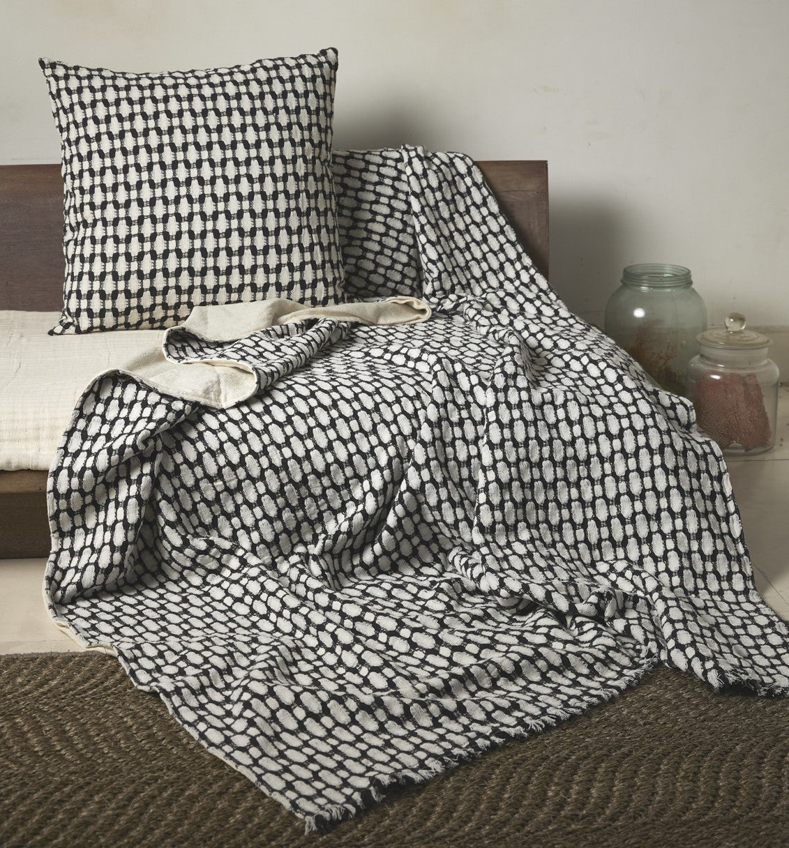 Honeycomb Waffle Weave Throw with Pillow Cover