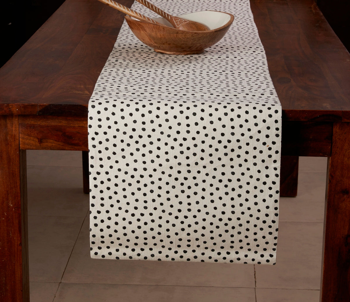 Polkadot Runner - 100% Cotton - Ivory /Black