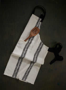 Apron with Wooden Spatula -Printed - Ivory / Black