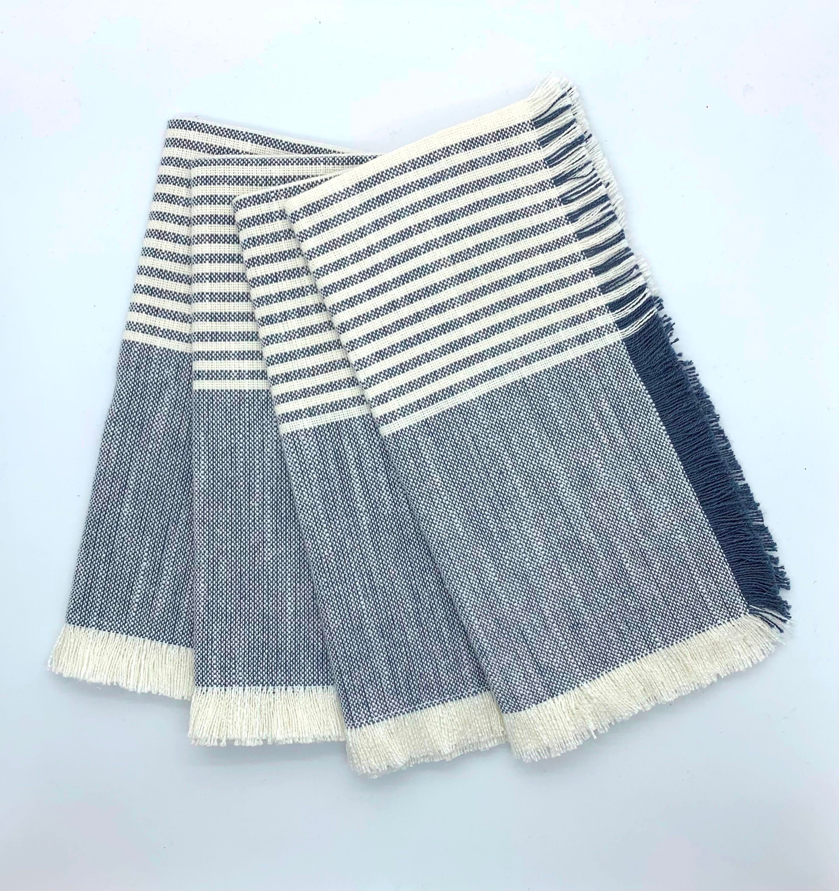 Cuisine Stripe Dinner Napkins - Set Of 4 - 100%  Cotton - Navy