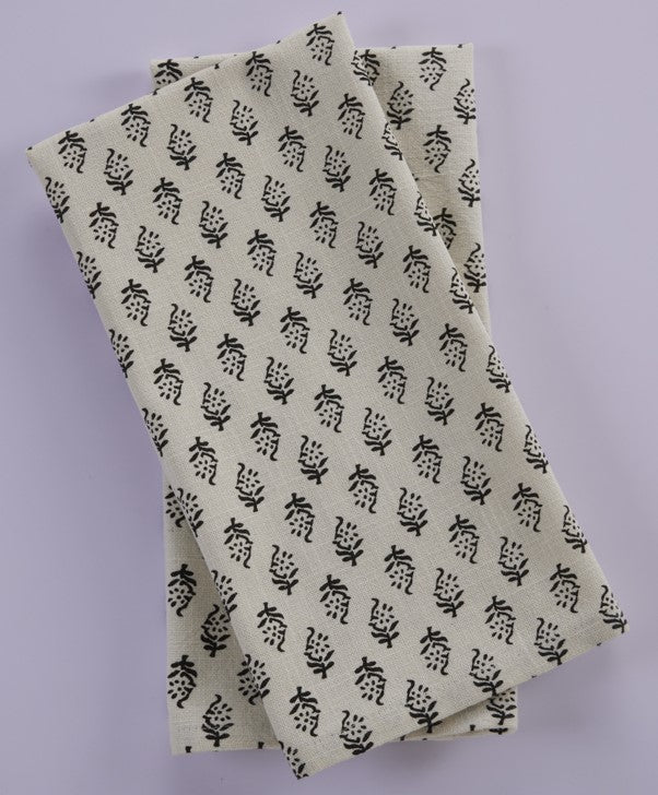 Premium Cotton Printed Towels - Paisley  Print Set of 2 Kitchen Towels -  100 % Cotton - Ivory / Black