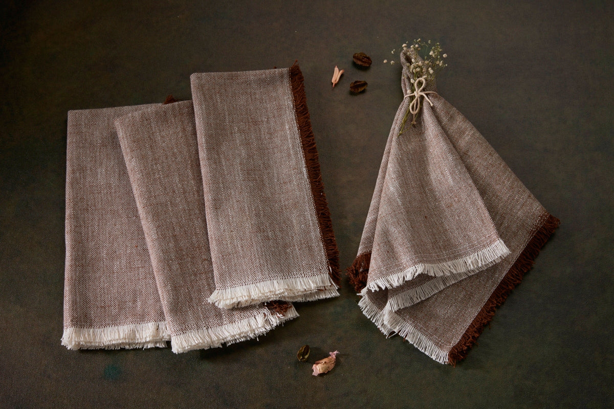 Cotton Fringe Napkins - Set of 4- 100% Cotton - Mocha