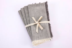 Cotton Fringe Napkins - Set of 4- 100% Cotton - Grey