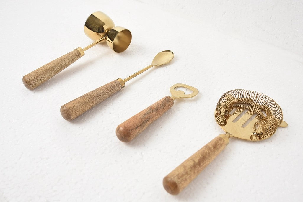 Cocktail Gift : 4Pc Bar Tool Set - Brass Coated